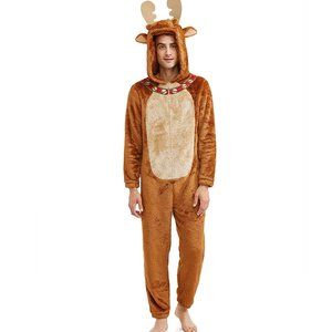 Men's Moose Faux Fur Christmas Costume Union Suit M